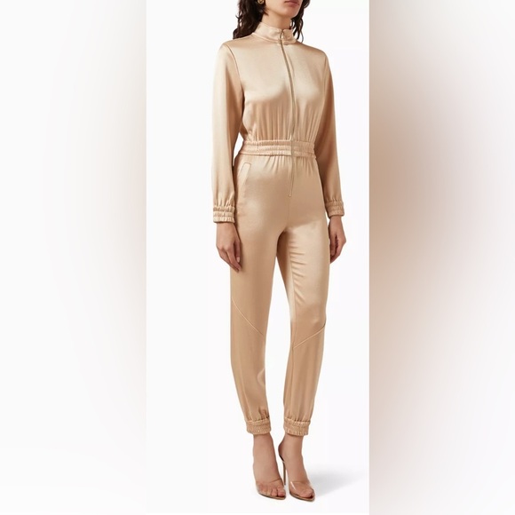 ALICE + OLIVIA 
Levi Front Zip Jumpsuit Women's Tan Jogger Pants - Picture 1 of 14